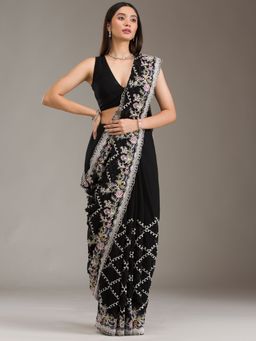 Koskii - Black Embellished Tissue Saree with Unstitched Blouse