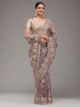 Koskii - Lavender Embellished Tissue Saree with Unstitched Blouse