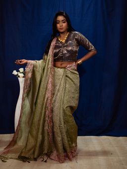 Uttariya - Kamalini Lotus Splendour Embroidered Saree with Unstitched Blouse