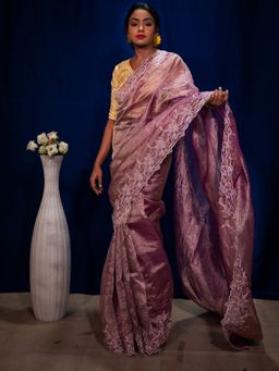 Uttariya - Chitramala Hand Painted Embroidered Saree with Unstitched Blouse