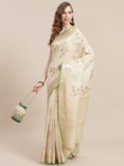 Banarasi Silk Works - Masrise Cotton Woven Saree Beige with Unstitched Blouse
