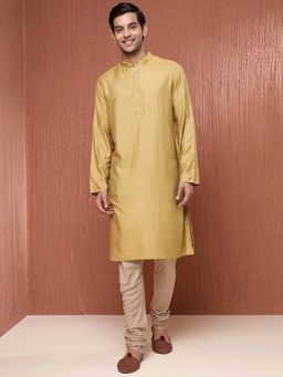 Fabindia - Yellow Viscose Silk Straight Long Kurta