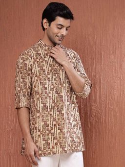 Fabindia - Beige Cotton Printed Short Kurta