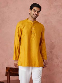 Fabindia - Mustard Viscose Silk Straight Short Kurta
