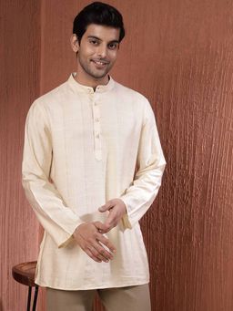 Fabindia - Off White Viscose Blend Striped Short Kurta