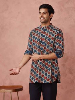 Fabindia - Multi Color Cotton Printed Slim Fit Short Kurta