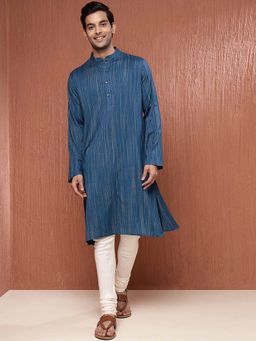 Fabindia - Blue Viscose Cotton Woven Slim Fit Long Kurta