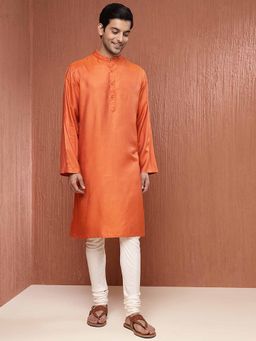 Fabindia - Orange Viscose Silk Straight Long Kurta