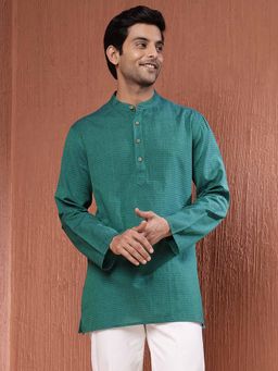 Fabindia - Green Cotton Dobby Short Kurta