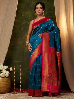 Garden VARELI - Banarasi Navy Blue Art Silk with Woven Saree