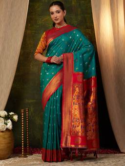 Garden VARELI - Banarasi Teal Art Silk with Woven Design Saree