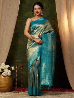 Garden VARELI - Banarasi Blue Art Silk with Woven Handloom Saree