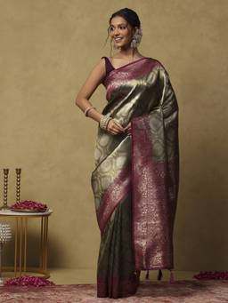 Garden VARELI - Banarasi Olive Green Art Silk with Woven Design Saree