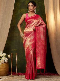 Garden VARELI - Banarasi Pink Art Silk with Woven Handloom Saree