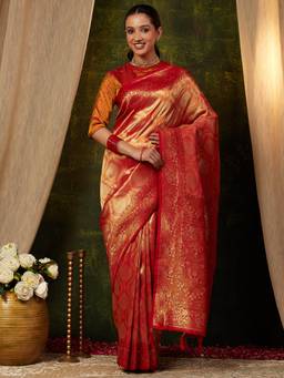 Garden VARELI - Banarasi Women Red Art Silk with Woven Design Saree