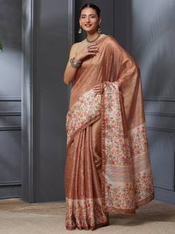 Garden VARELI - Banarasi Beige Pure Cotton with Floral Saree