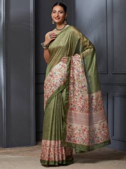 Garden VARELI - Green Banarasi Pure Cotton with Floral Design Saree
