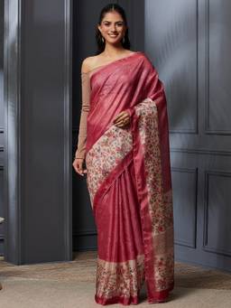 Garden VARELI - Banarasi Rose Pink Pure Cotton with Floral Design Saree
