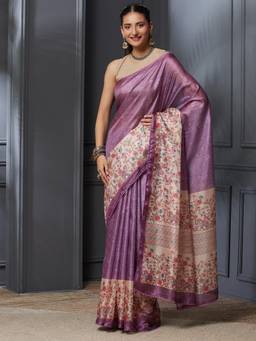 Garden VARELI - Banarasi Purple Pure Cotton with Floral Design Saree