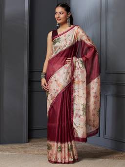 Garden VARELI - Banarasi Maroon Pure Cotton with Floral Saree