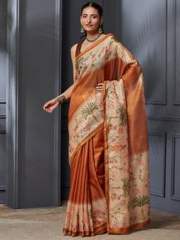 Garden VARELI - Kanjivaram Mustard Pure Cotton with Floral Design Saree