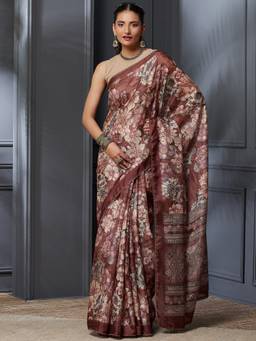 Garden VARELI - Banarasi Brown Pure Cotton with Floral Saree