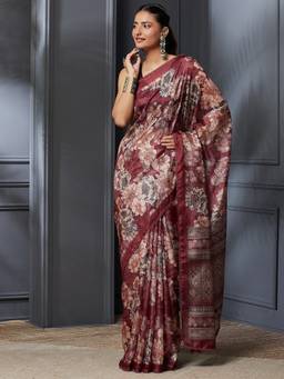 Garden VARELI - Banarasi Wine Pure Cotton Floral Saree