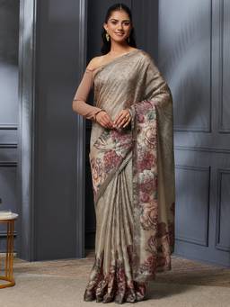 Garden VARELI - Beige Banarasi Pure Cotton with Floral Design Saree
