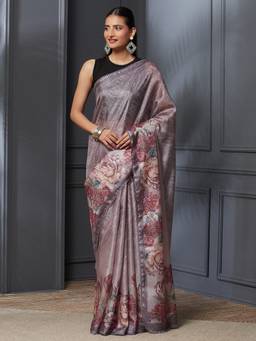Garden VARELI - Banarasi Grey Pure Cotton Floral Saree