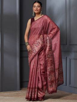 Garden VARELI - Banarasi Peach Pure Cotton Floral Design Saree