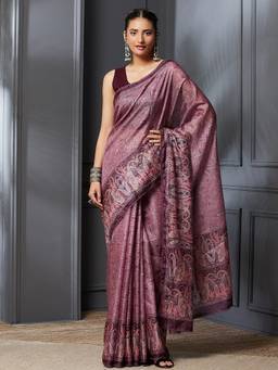 Garden VARELI - Banarasi Onion Pink Pure Cotton Floral Saree