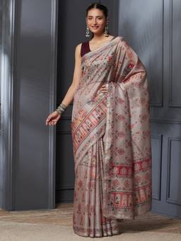 Garden VARELI - Banarasi Women Grey Pure Cotton with Floral Design Saree