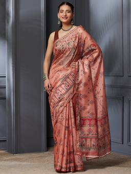 Garden VARELI - Peach Banarasi Pure Cotton with Floral Design Saree