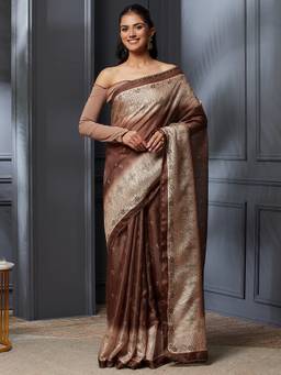 Garden VARELI - Banarasi Brown Pure Cotton Floral Design Saree