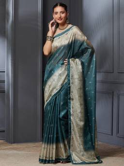 Garden VARELI - Banarasi Rama Green Pure Cotton with Floral Design Saree