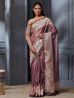 Garden VARELI - Banarasi Mauve Pink Pure Cotton with Floral Design Saree