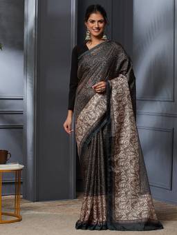 Garden VARELI - Banarasi Black Pure Cotton with Floral Design Saree