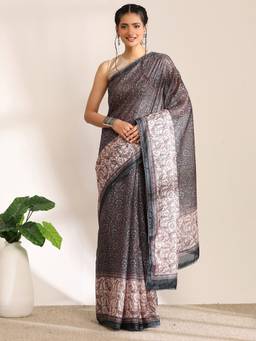 Garden VARELI - Banarasi Grey Pure Cotton with Floral Saree