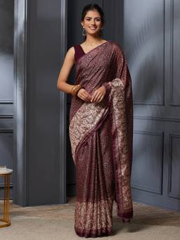 Garden VARELI - Banarasi Deep Wine Pure Cotton with Floral Design Saree