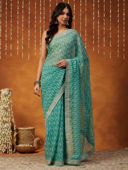 Garden VARELI - Banarasi Blue Georgette with Solid Design Saree