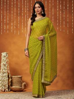Garden VARELI - Banarasi Green Georgette with Polka Dots Design Saree
