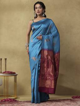 Garden VARELI - Banarasi Dark Blue Art Silk with Woven Design Saree