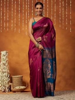 Garden VARELI - Banarasi Women Wine Art Silk with Woven Design Saree