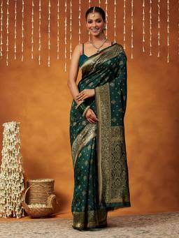 Garden VARELI - Banarasi Women Bottle Green Art Silk with Woven Design Saree