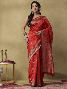 Garden VARELI - Orange Banarasi Art Silk with Woven Design Saree