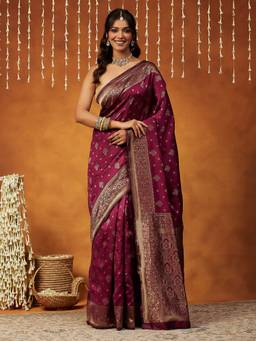 Garden VARELI - Women Banarasi Wine Art Silk with Woven Design Saree