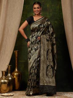 Garden VARELI - Women Banarasi Black Art Silk with Woven Saree