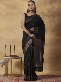Garden VARELI - Women Banarasi Black Art Silk with Woven Design Saree