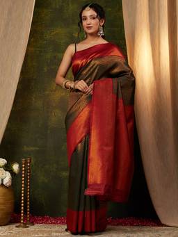 Garden VARELI - Banarasi Bottle Green Women Art Silk with Woven Design Saree