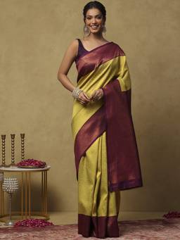 Garden VARELI - Banarasi Lime Yellow Art Silk with Woven Design Saree